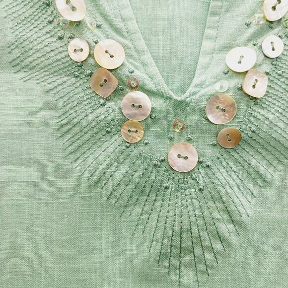 Tunic Size 1X Irish Linen Mint MOP Button Boho Minimalist Quiet Luxury Old Money - Picture 4 of 16